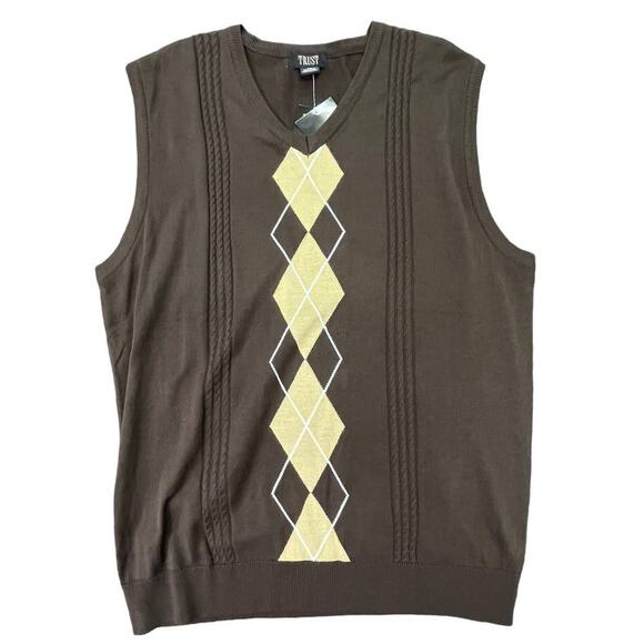 Y2K NWT New Trust Brown Sweater Vest Sz 2XL - Picture 1 of 5